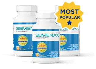 Three bottles of Semenax dietary supplement 60 capsules displayed together as a 3-month supply bundle.