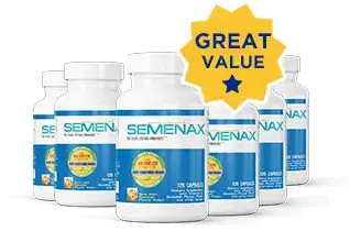 Six bottles of Semenax dietary supplement 60 capsules displayed together for a bulk order supply.