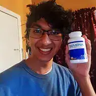 Customer portrait photo sharing a verified customer story and testimonial for Semenax dietary supplement.